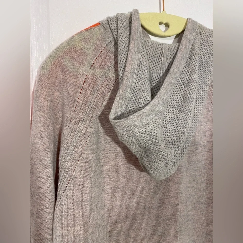 Autumn Cashmere 100% CASHMERE Hooded Two Tone Hi Lo Sweater Orange Gray Size XS
